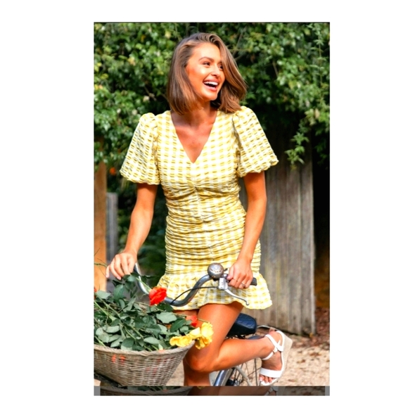 Skies Are Blue Yellow Checkered Dress, Size M - Picture 10 of 16